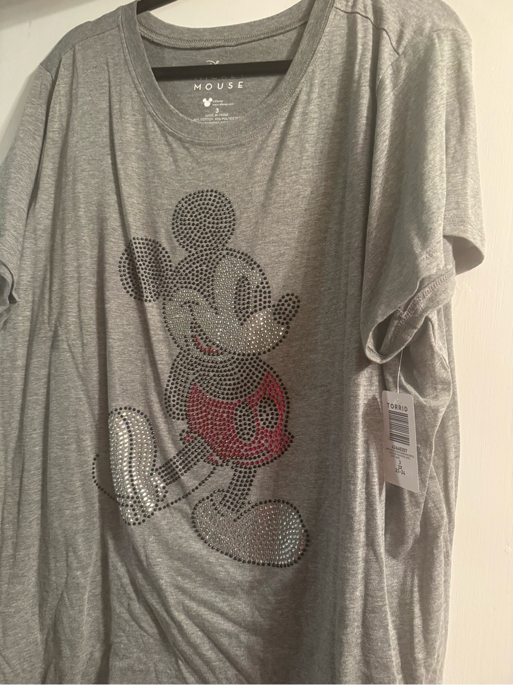 torrid Gray Rhinestone Mickey Mouse Graphic Tee with Red Accent